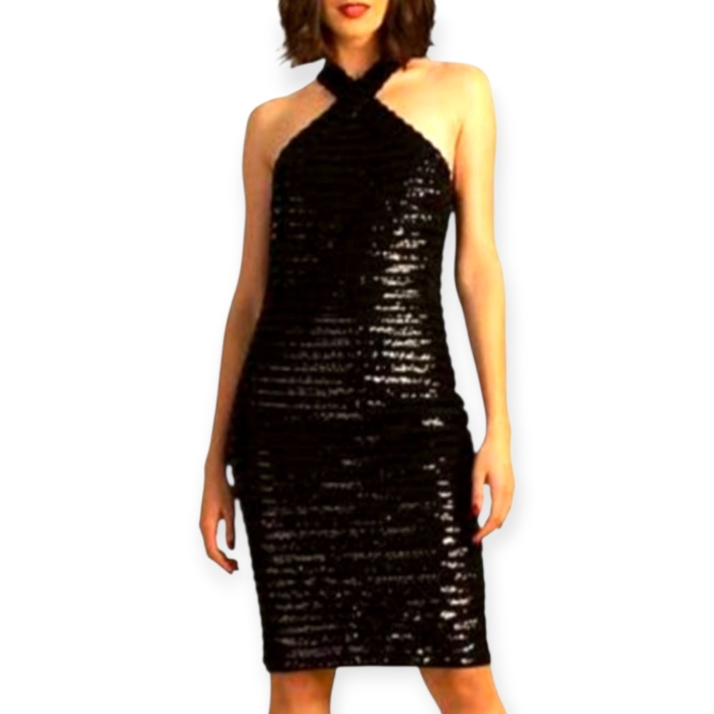 Trina Turk, Black Sequin Halter Dress,